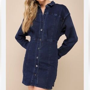 Free People Amber Stretch Denim Blue Long Sleeve Country Western Mini Dress SZ 4
